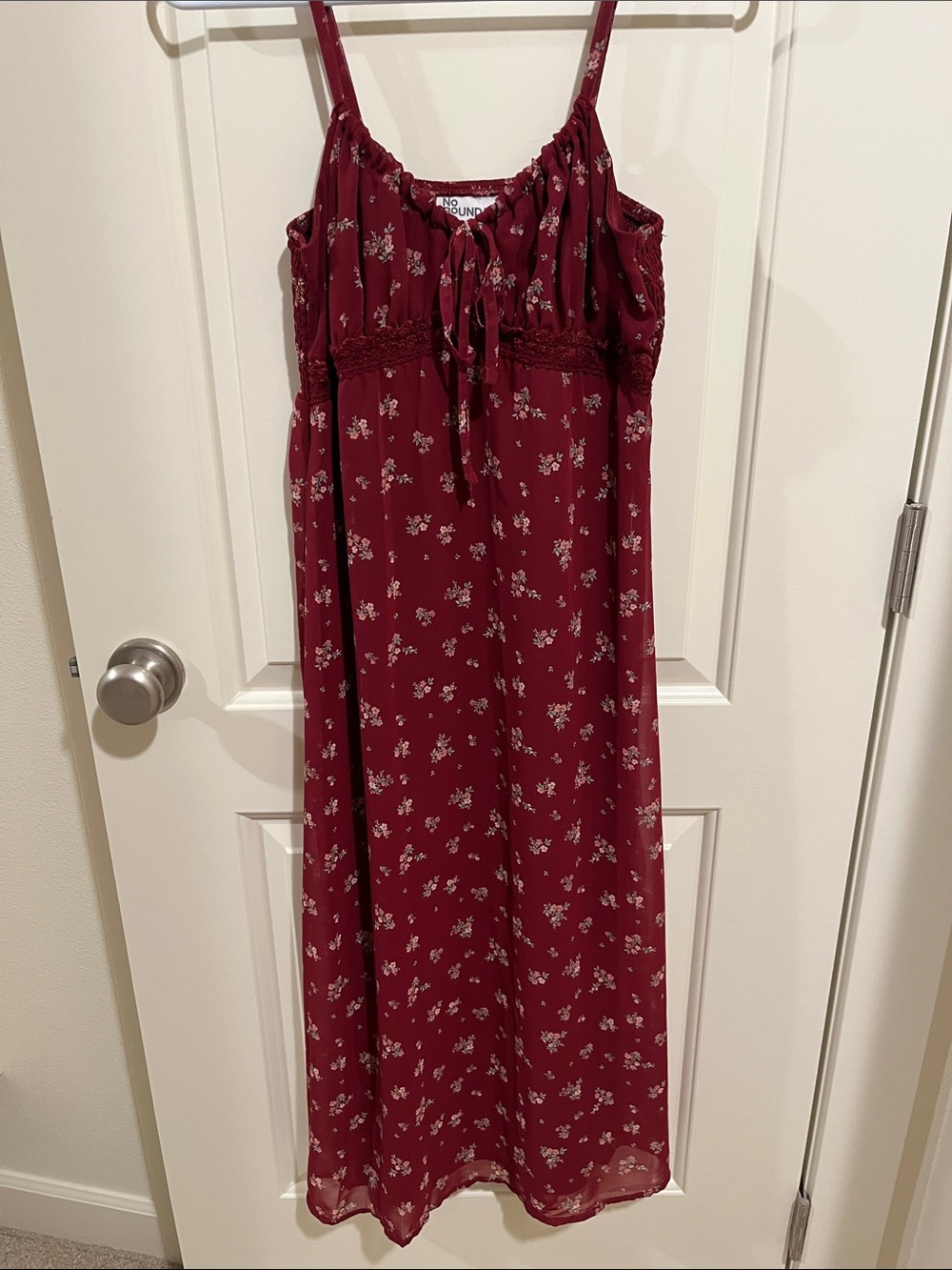 No Boundaries Wine Floral Maxi Dress with Tie Front